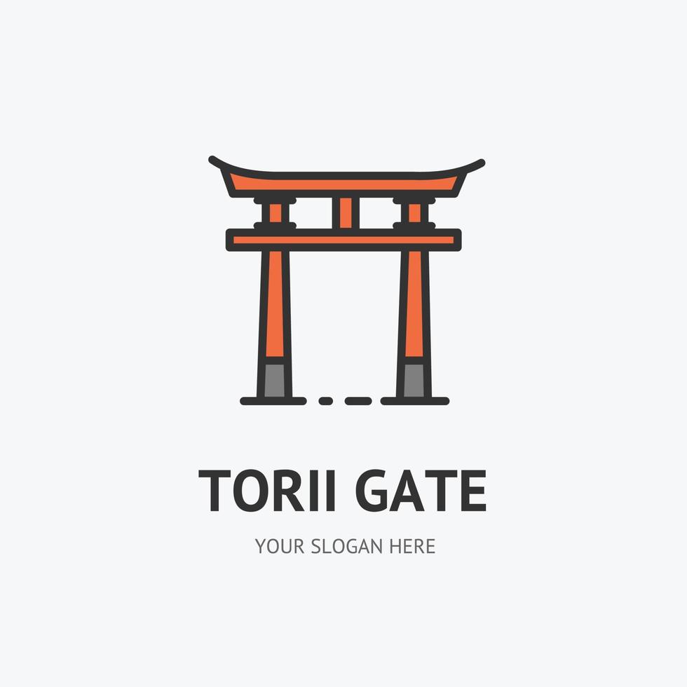 concept d'emblème d'icône de ligne mince de signe de porte de torii traditionnel japonais. vecteur