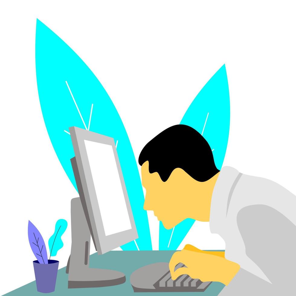 conception d'illustration vectorielle d'une personne travaillant devant un écran d'ordinateur vecteur