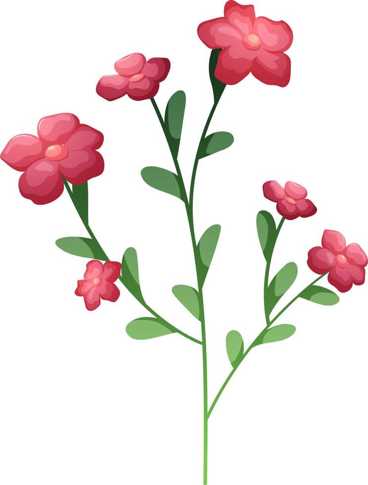branche de dessin animé de plante à fleurs bordeaux isolée vecteur