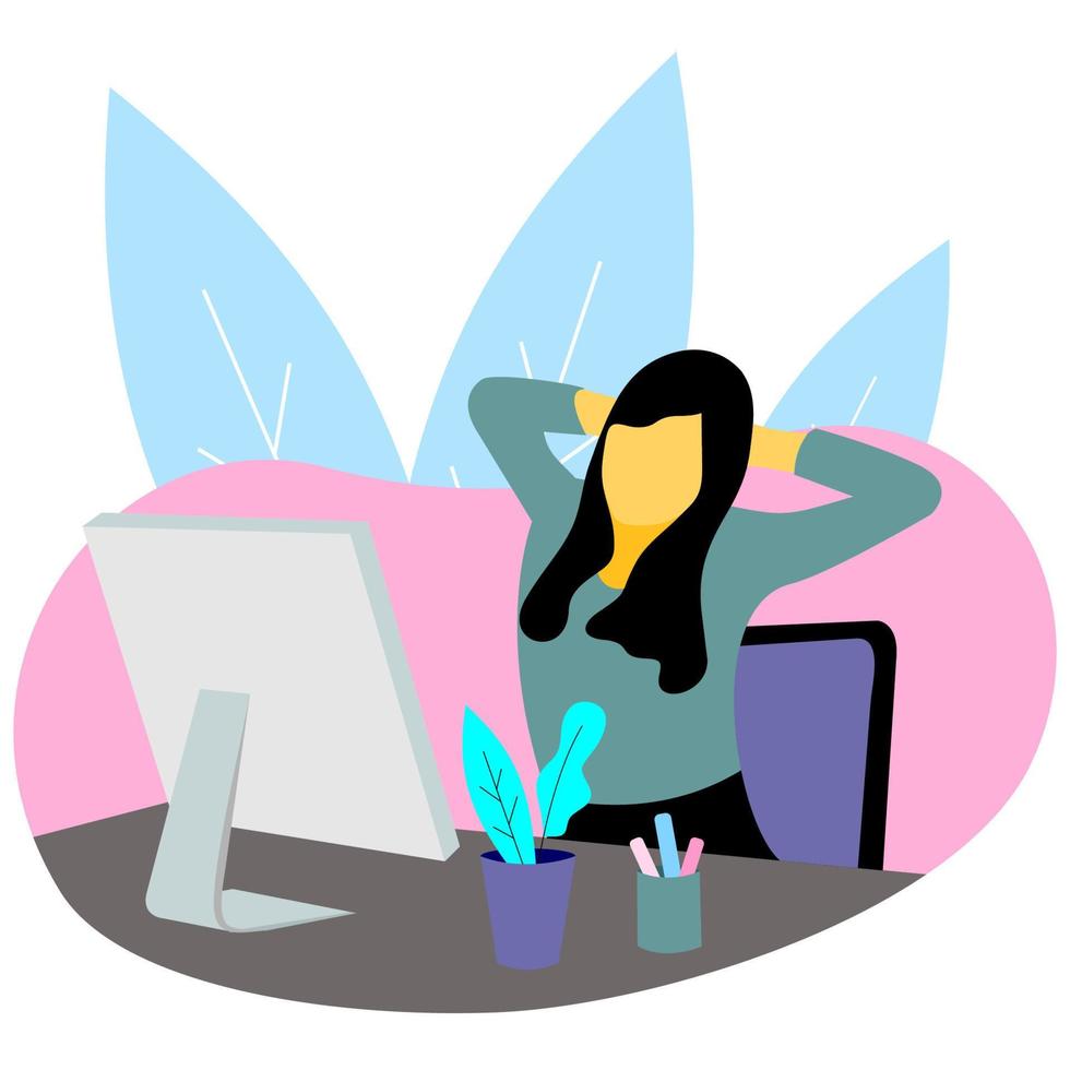 conception d'illustration vectorielle d'une femme assise devant un écran d'ordinateur vecteur