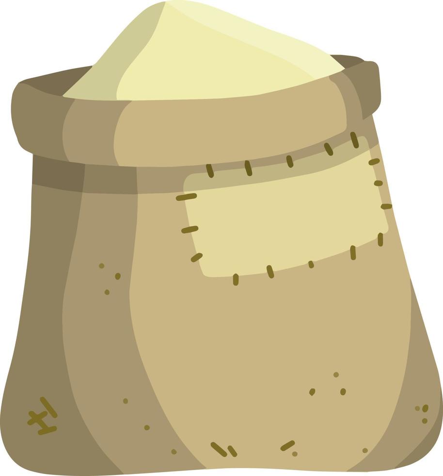 sac en toile de jute. illustration plate de dessin animé. élément rustique pour moulin. emballages pour le stockage des céréales et de la farine. tas de blé vecteur
