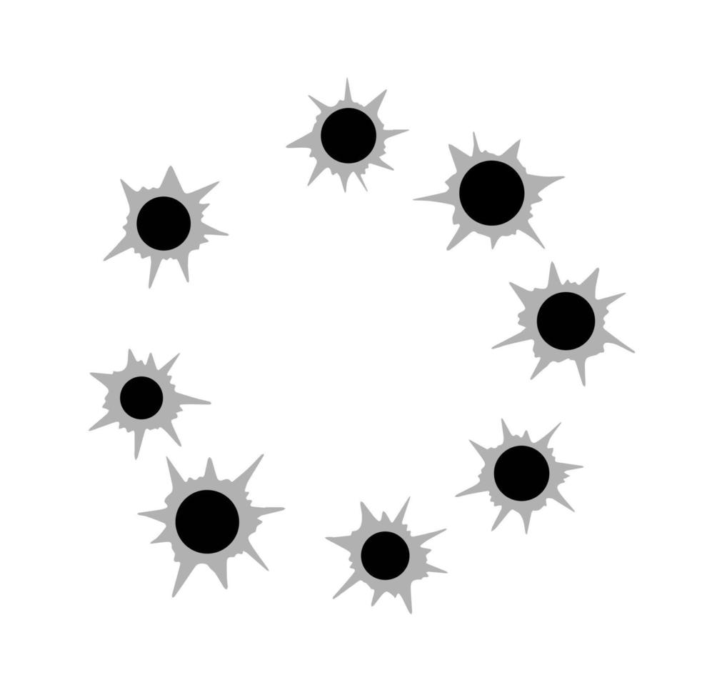 trous de balle. déchiré par un coup de feu frappant le mur. modèle de prise de vue. illustration plate isolée sur blanc vecteur