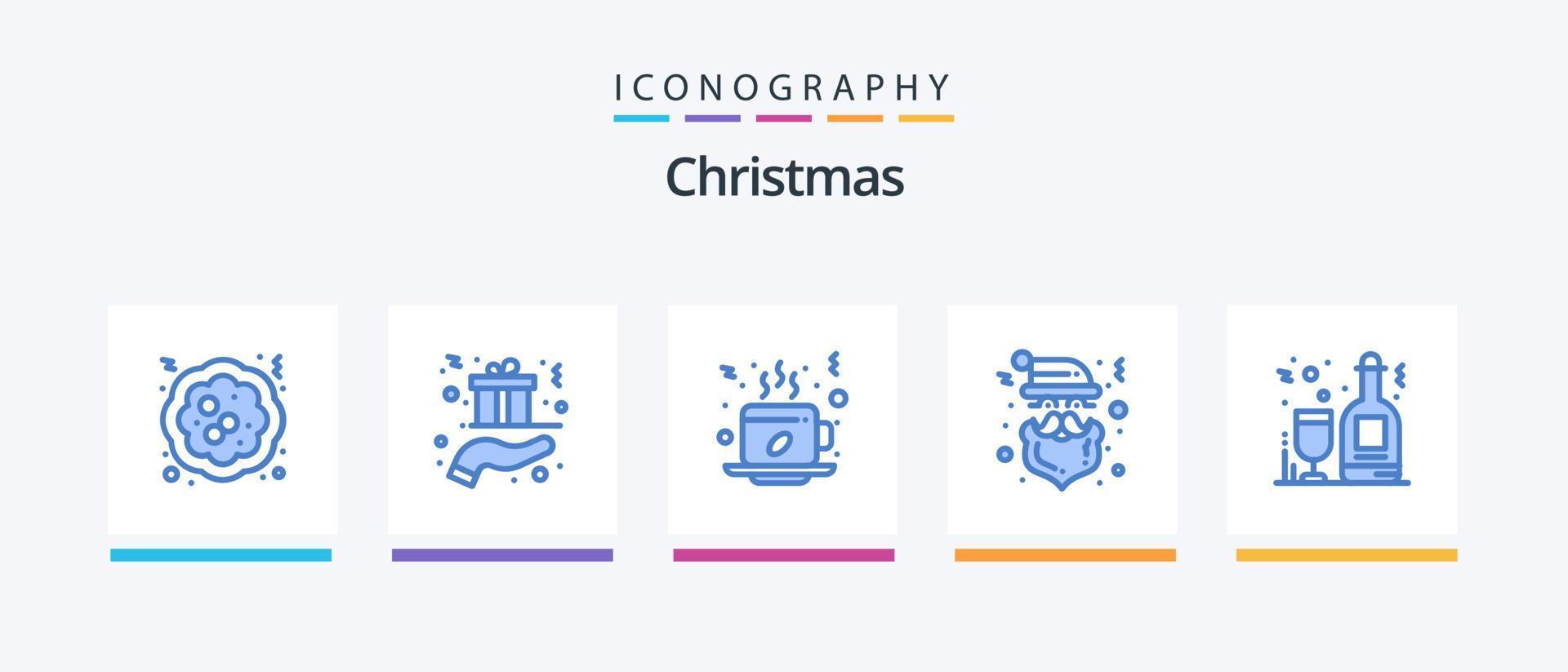 pack d'icônes de noël bleu 5 comprenant une casquette. claus. présente. Noël. boire. conception d'icônes créatives vecteur