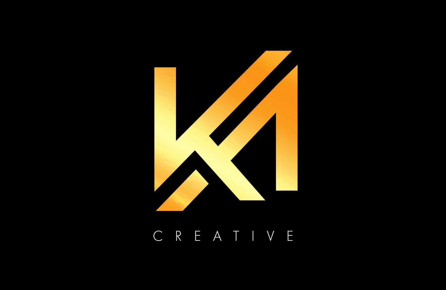 logo de concept de lettre ka ak doré. k lettre icône vecteur avec forme créative et design minimaliste en noir et or