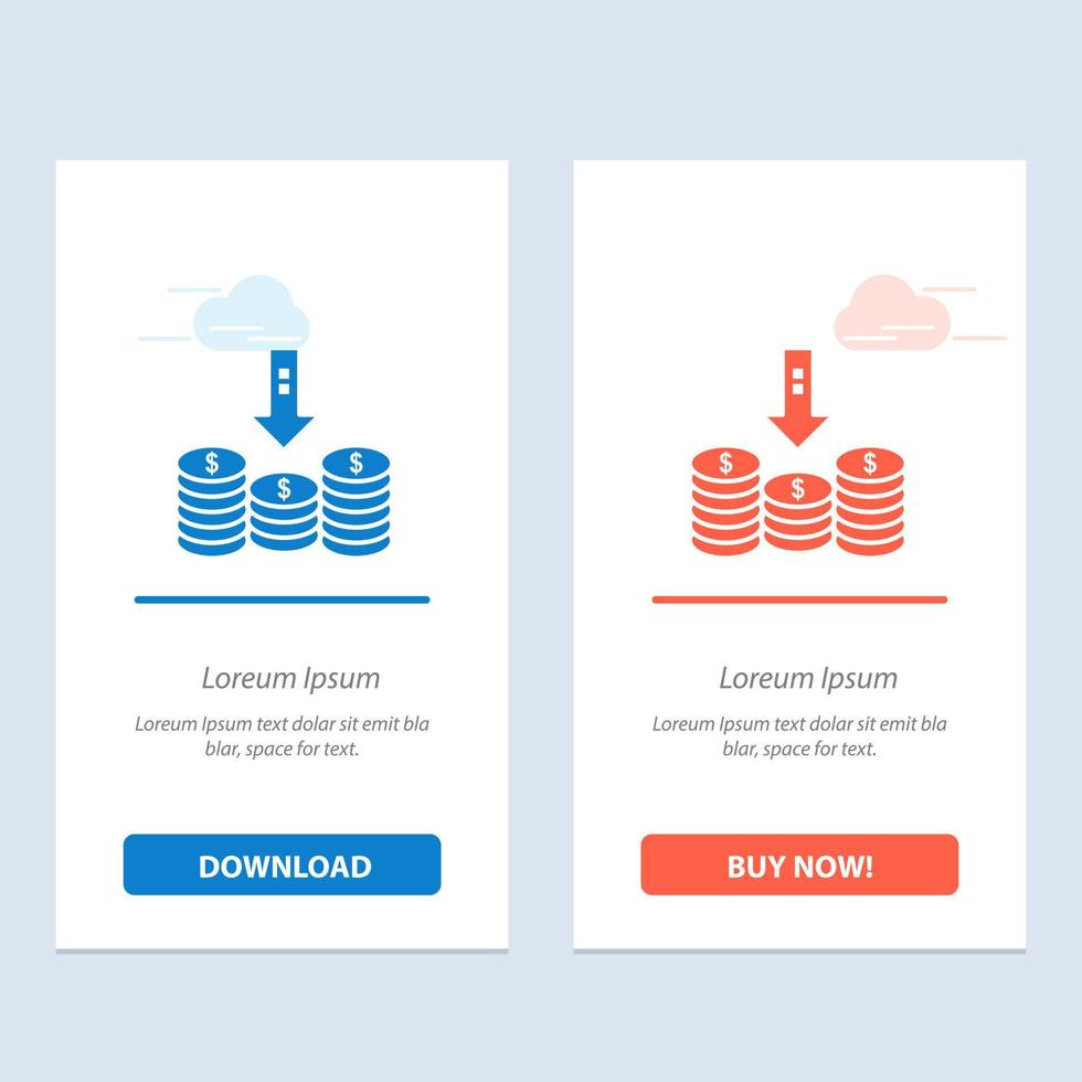 pièces de monnaie argent comptant flèche vers le bas bleu et rouge télécharger et acheter maintenant modèle de carte de widget web vecteur