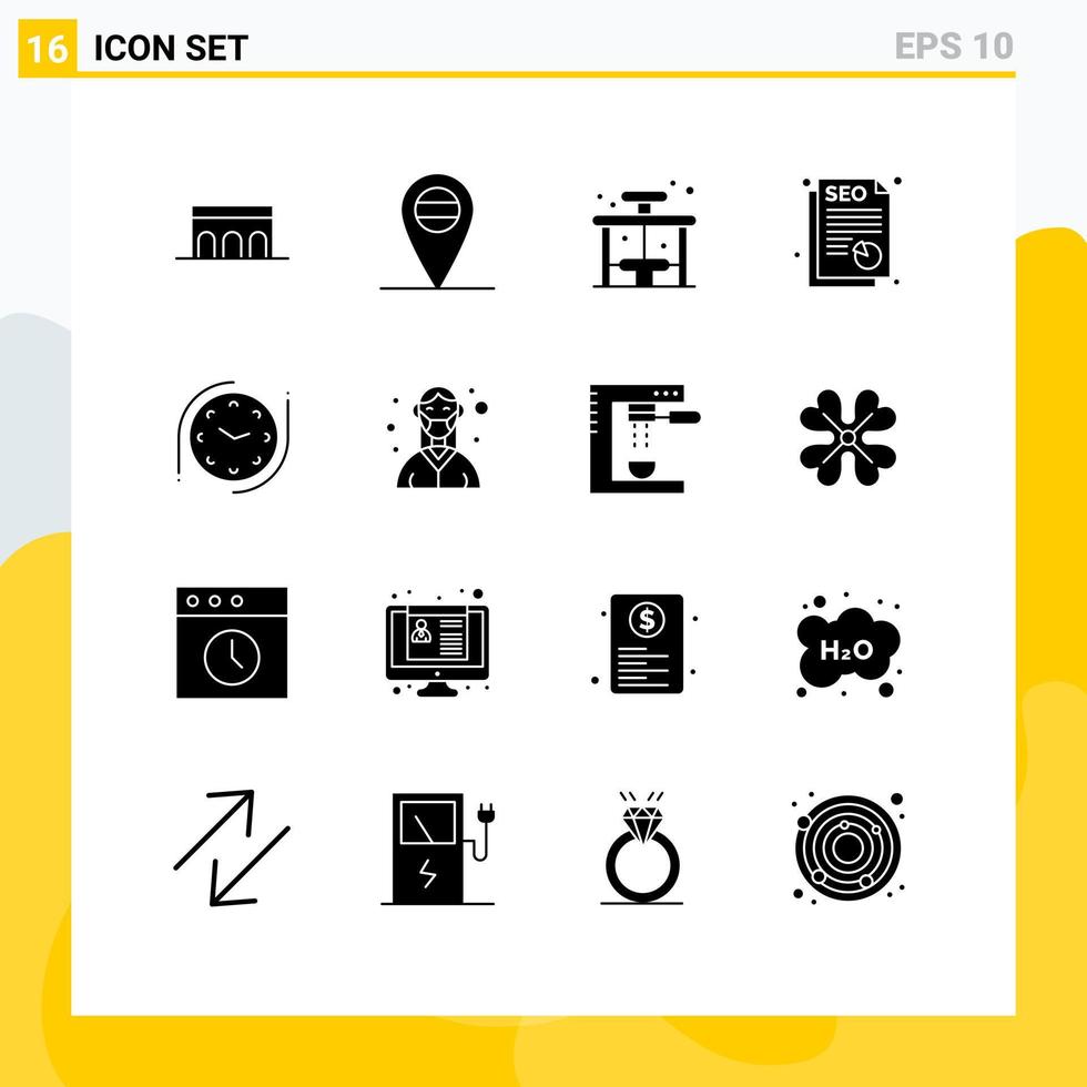 16 icônes créatives signes et symboles modernes d'éléments de conception vectoriels modifiables de document de temps de bus de montre féminine vecteur