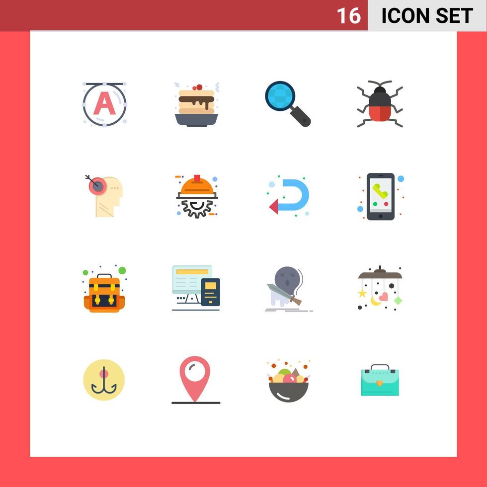 ensemble moderne de 16 couleurs et symboles plats tels que flèche de précision internet nature bug modifiable pack d'éléments de conception de vecteur créatif