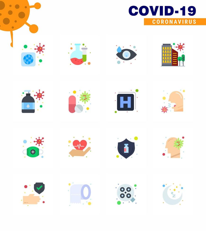 icône de sensibilisation au coronavirus 16 icônes de couleur plate icône incluse lavage des mains sécurité protection contre les chutes ville coronavirus viral 2019nov éléments de conception de vecteur de maladie