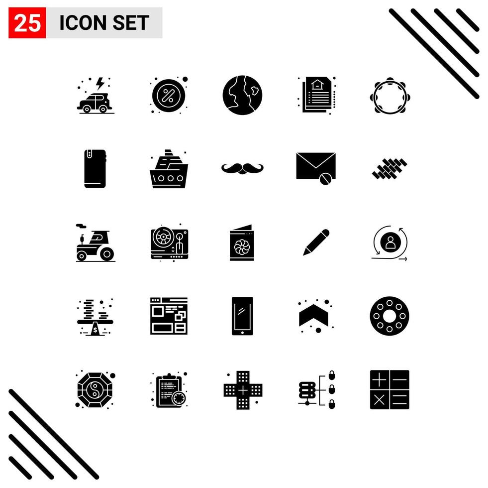 symboles d'icônes universels groupe de 25 glyphes solides modernes de musique location audio document réel éléments de conception vectoriels modifiables vecteur