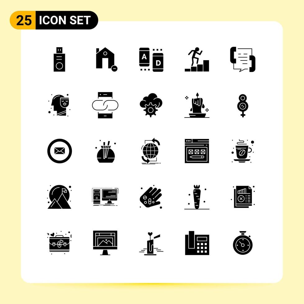 25 concept de glyphe solide pour les sites Web mobiles et les applications contact call ad croissance carrière éléments de conception vectoriels modifiables vecteur