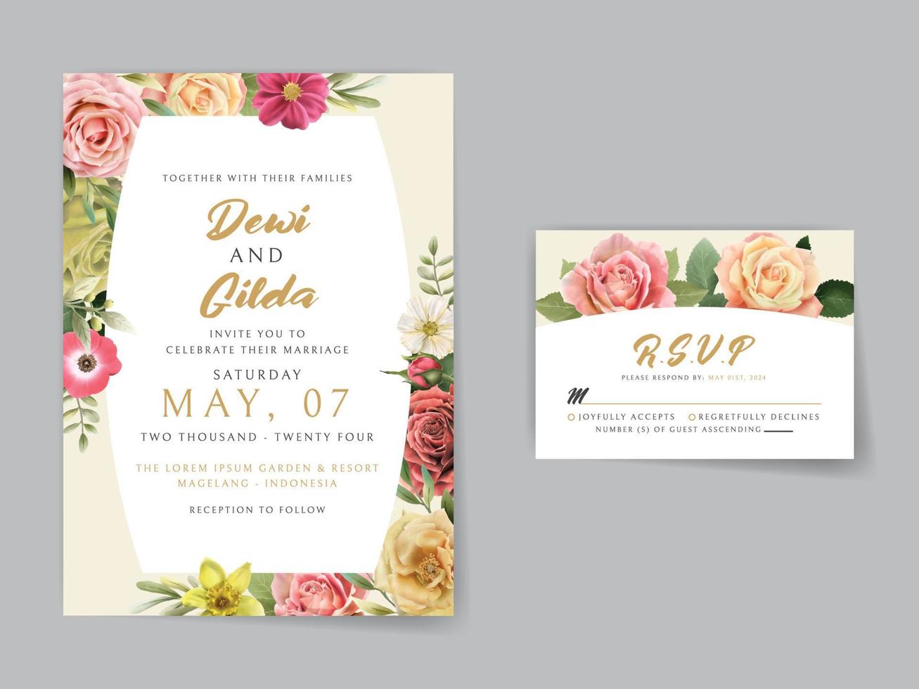 carte d'invitation de mariage floral coloré vecteur