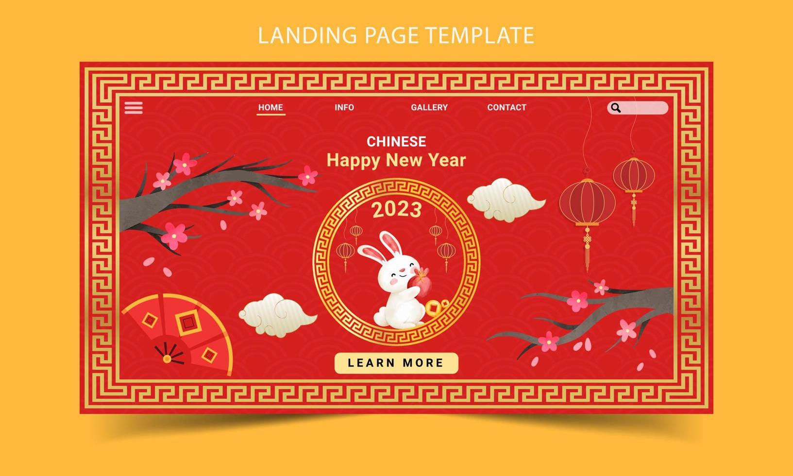 bonne année chinoise, conception de modèle de page de destination plate pour le nouvel an chinois 2023 vecteur