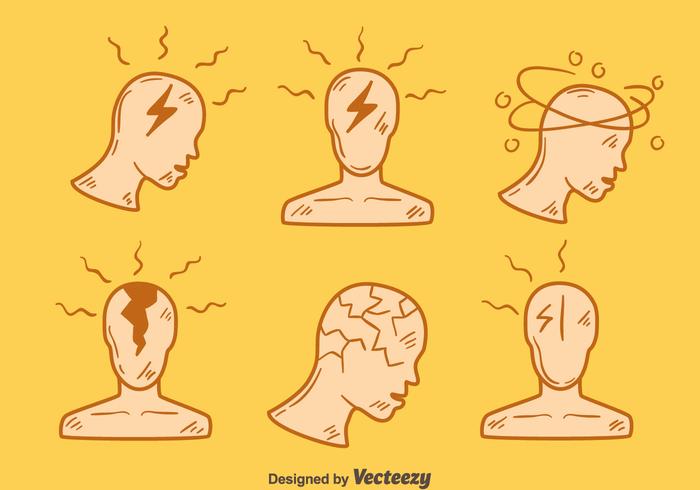 Vector d'éléments de maux de tête à la main