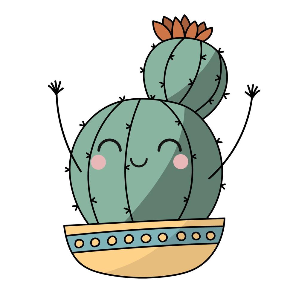 joli cactus souriant heureux. dessin animé plat de vecteur