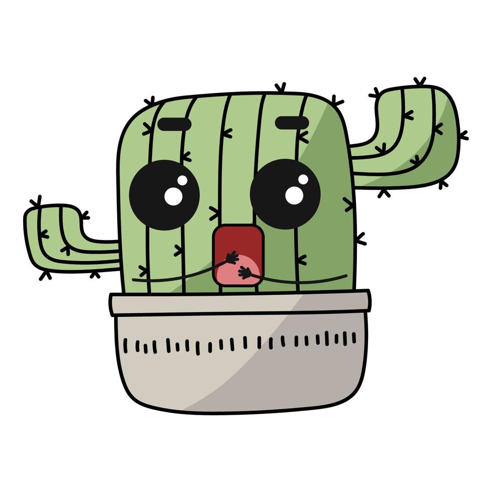 dessin animé de cactus mignon effrayé et effrayé par le choc vecteur