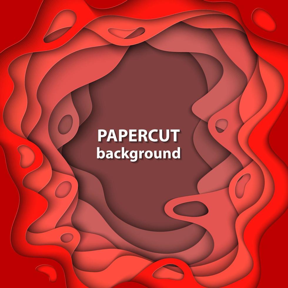 fond de vecteur avec des formes découpées en papier de couleur rouge vif. Style d'art papier abstrait 3d, mise en page de conception pour les présentations d'affaires, dépliants, affiches, impressions, cartes, couverture de brochure.