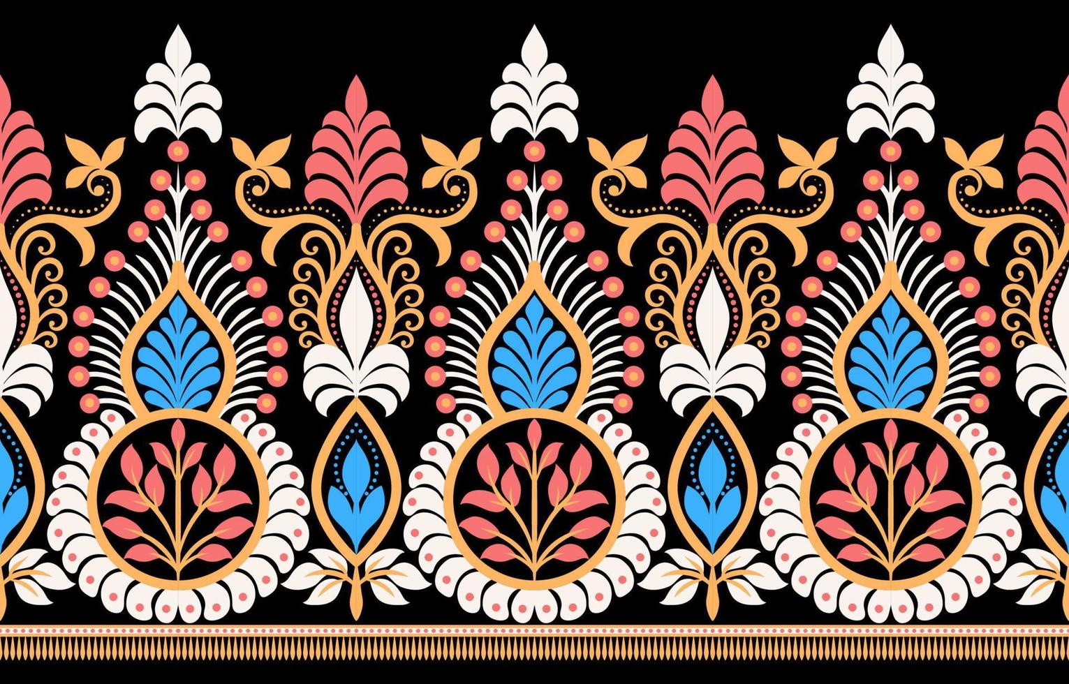 motif ethnique géométrique couleur de fleur transparente oriental. modèle sans couture. conception pour tissu, rideau, arrière-plan, tapis, papier peint, vêtements, emballage, batik, illustration vectorielle de tissu. vecteur
