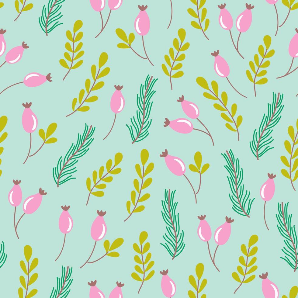 modèle sans couture avec des branches de sapin, des feuilles et des baies. beau fond de plante. illustration vectorielle pour papier d'emballage, textile, scrapbooking. vecteur