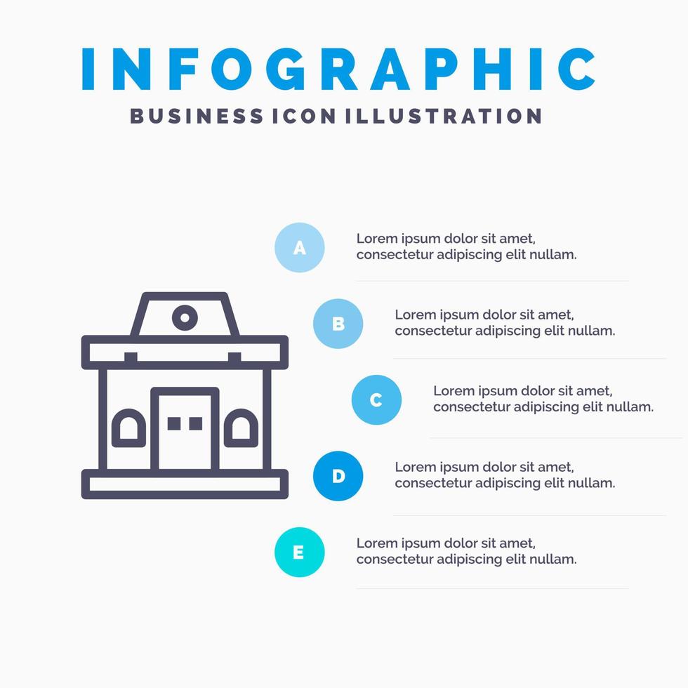 icône de ligne urbaine de billet de bureau de construction avec fond d'infographie de présentation en 5 étapes vecteur