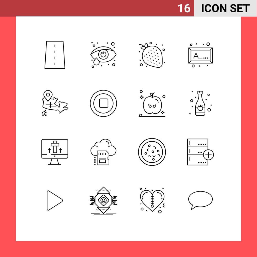 aperçu de l'interface mobile ensemble de 16 pictogrammes d'emplacement cadre photo de fruits canada éléments de conception vectoriels modifiables vecteur