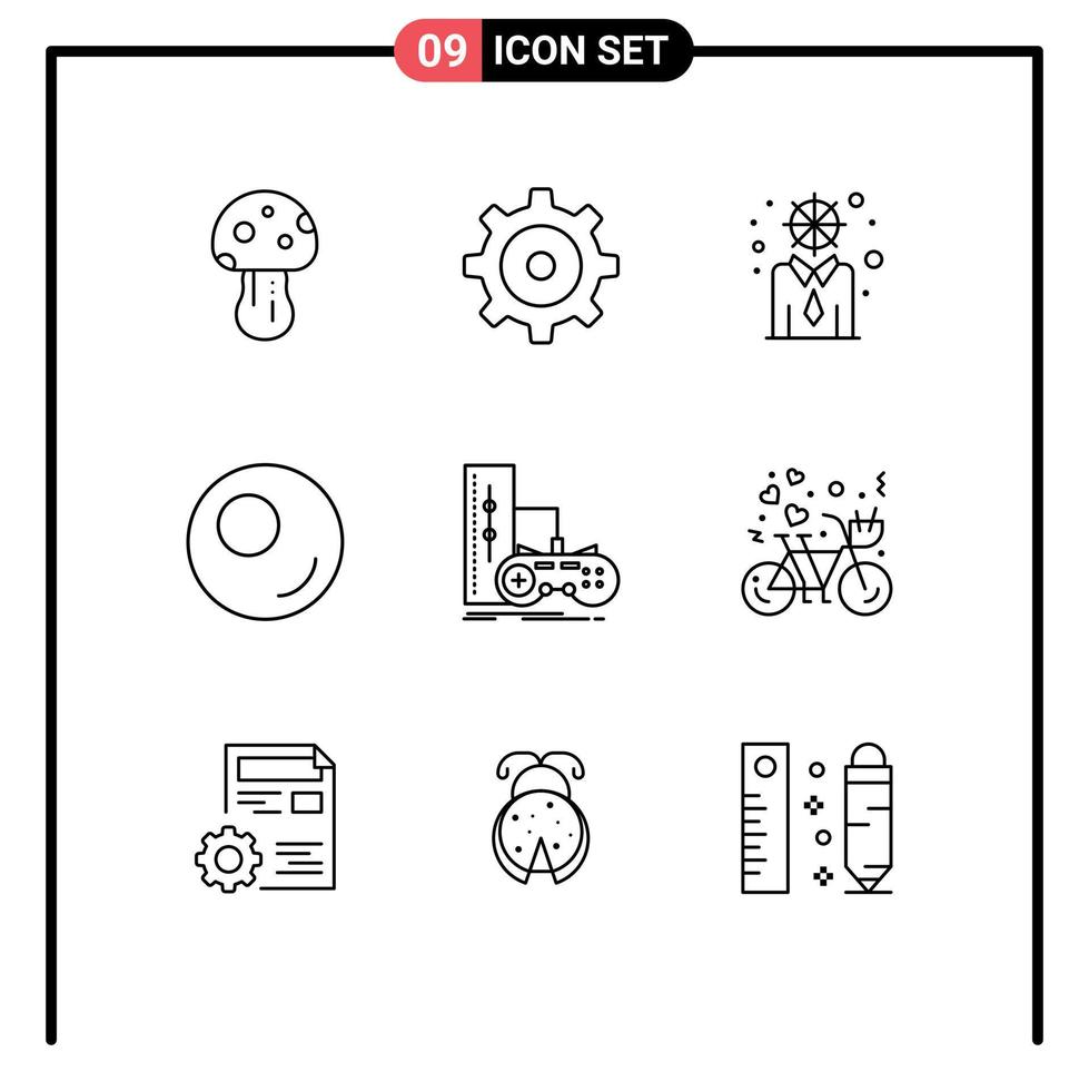 ensemble moderne de 9 contours et symboles tels que jeu de vélo jeu de joystick moderne éléments de conception vectoriels modifiables vecteur