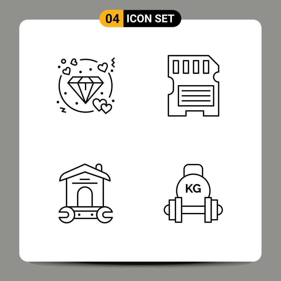 groupe de 4 signes et symboles de couleurs plates remplies pour les éléments de conception vectoriels modifiables de l'outil de mémoire de mariage de ménage de diamant vecteur