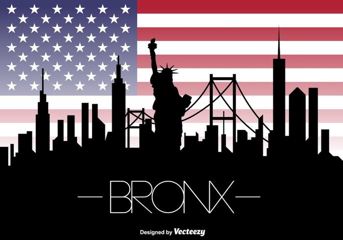 Vector The Bronx New York Skyline and American Flag