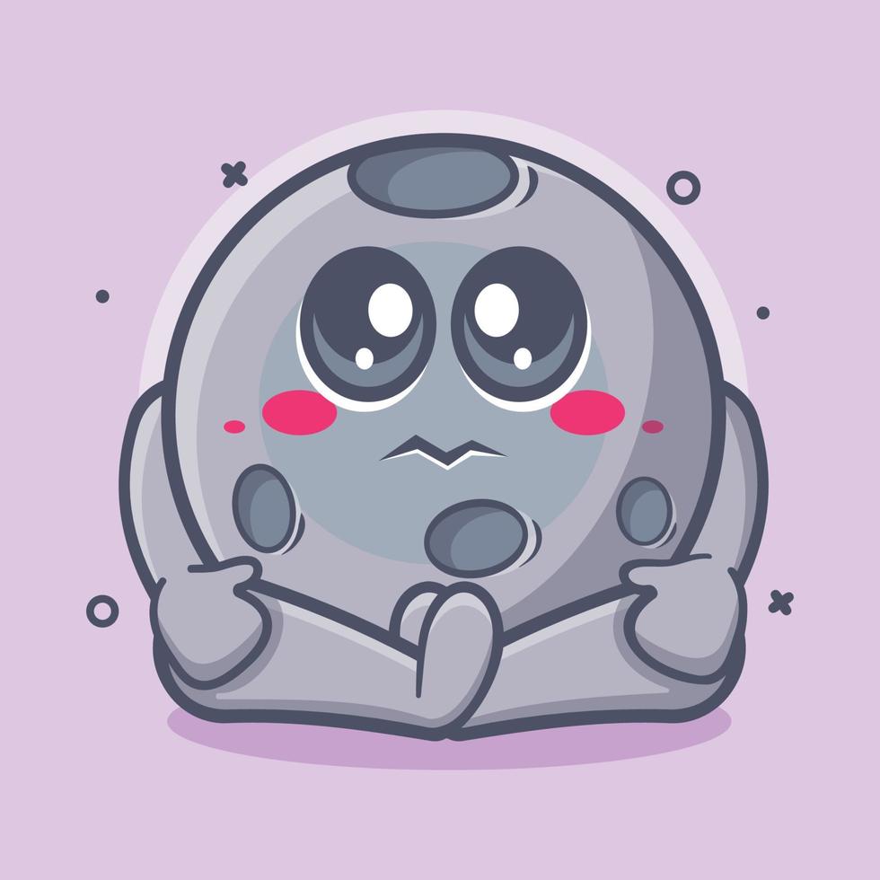 mascotte de personnage de lune mignon avec une expression triste dessin animé isolé dans un style plat vecteur