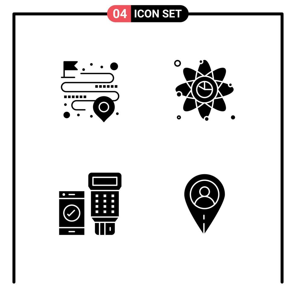4 concept de glyphe solide pour les sites Web mobile et applications code de distance graphique d'itinéraire qr éléments de conception vectoriels modifiables vecteur