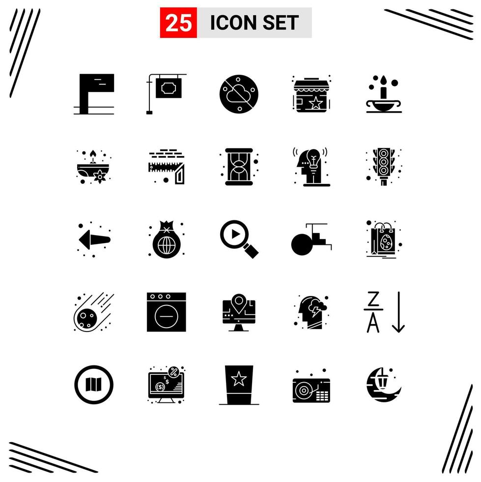 pack d'interface utilisateur de 25 glyphes solides de base d'évaluation de lampe à bougie islam aladdin éléments de conception vectoriels modifiables vecteur