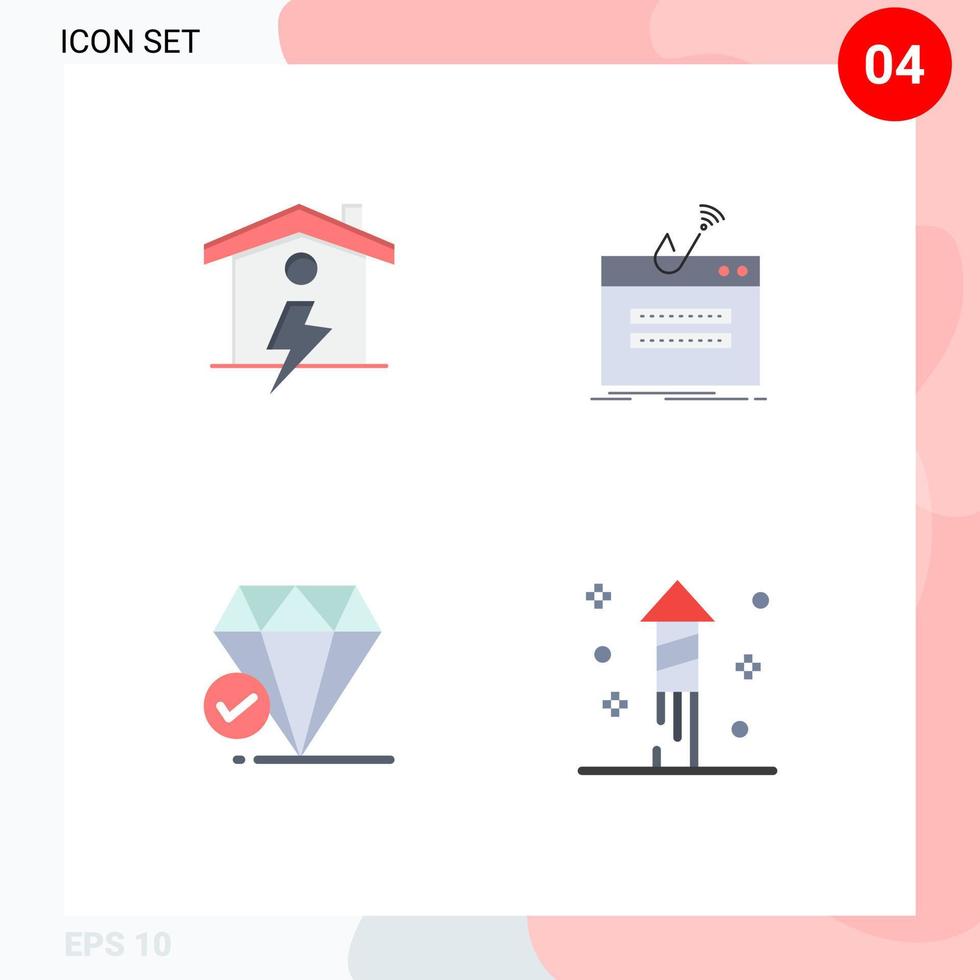4 icônes plates universelles définies pour les applications Web et mobiles connexion à la puissance du diamant à la maison gros éléments de conception vectoriels modifiables vecteur