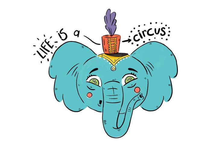 Cute Blue Elephant With Circus Hat Vector