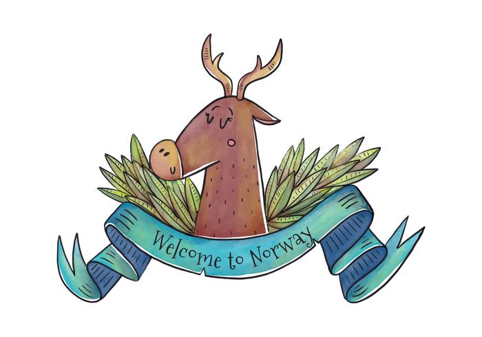 Bienvenue dans la Norvège Cute Deer With Blue Ribbon Vector