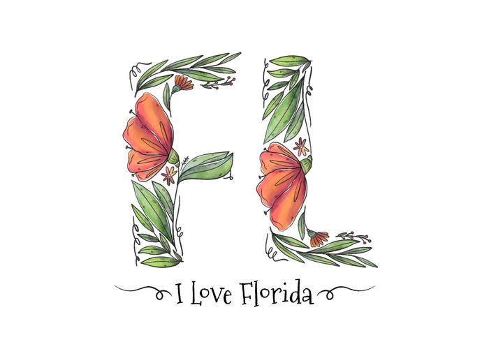 Flocon d'aquarelle de la Floride et vecteur de lettrage de fleurs