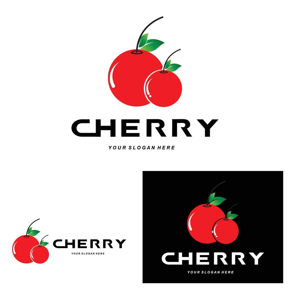 logo de fruit de cerise, illustration de vecteur de plante de couleur rouge, conception de magasin de fruit, compagnie, autocollant, marque de produit