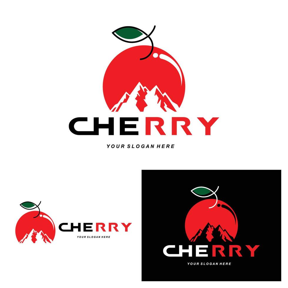 logo de fruit de cerise, illustration de vecteur de plante de couleur rouge, conception de magasin de fruit, compagnie, autocollant, marque de produit