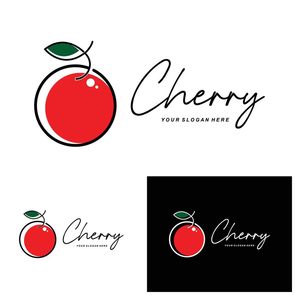 logo de fruit de cerise, illustration de vecteur de plante de couleur rouge, conception de magasin de fruit, compagnie, autocollant, marque de produit