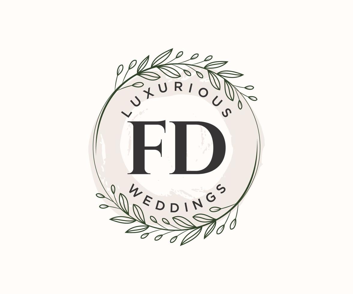 fd initiales lettre modèle de logos de monogramme de mariage, modèles minimalistes et floraux modernes dessinés à la main pour cartes d'invitation, réservez la date, identité élégante. vecteur