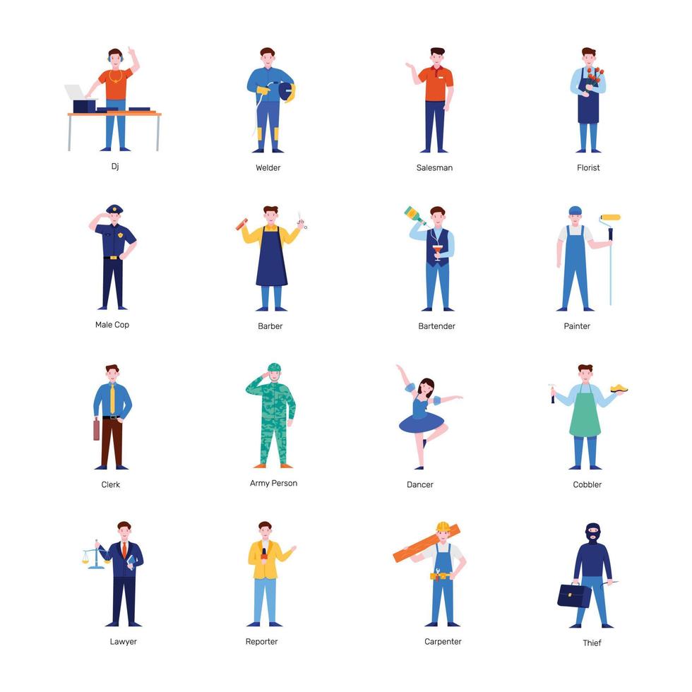 pack de vecteurs d'illustrations de personnages de professions vecteur