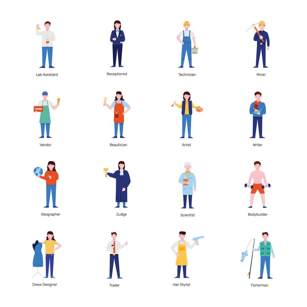 pack de vecteurs d'illustrations de personnages de professions vecteur