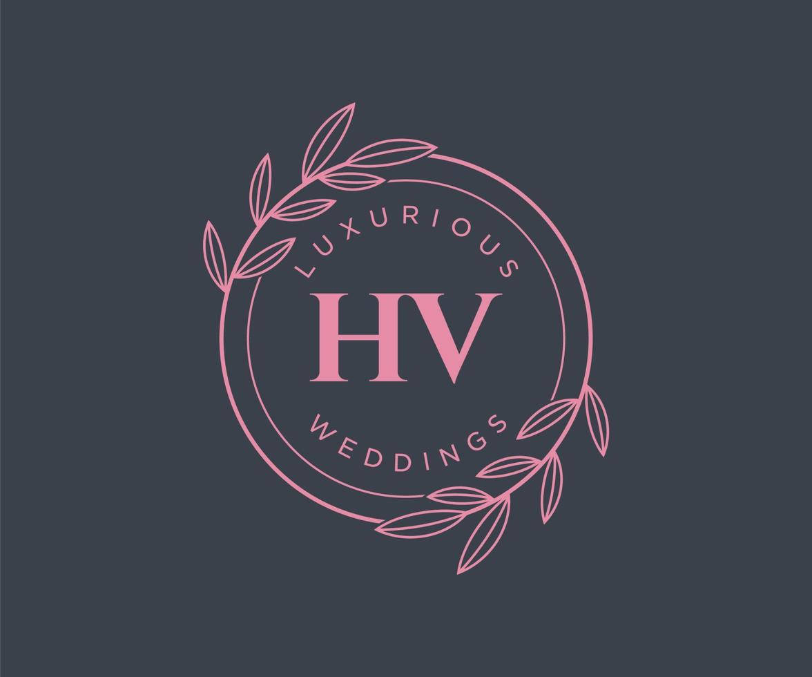 hv initiales lettre modèle de logos de monogramme de mariage, modèles minimalistes et floraux modernes dessinés à la main pour cartes d'invitation, réservez la date, identité élégante. vecteur
