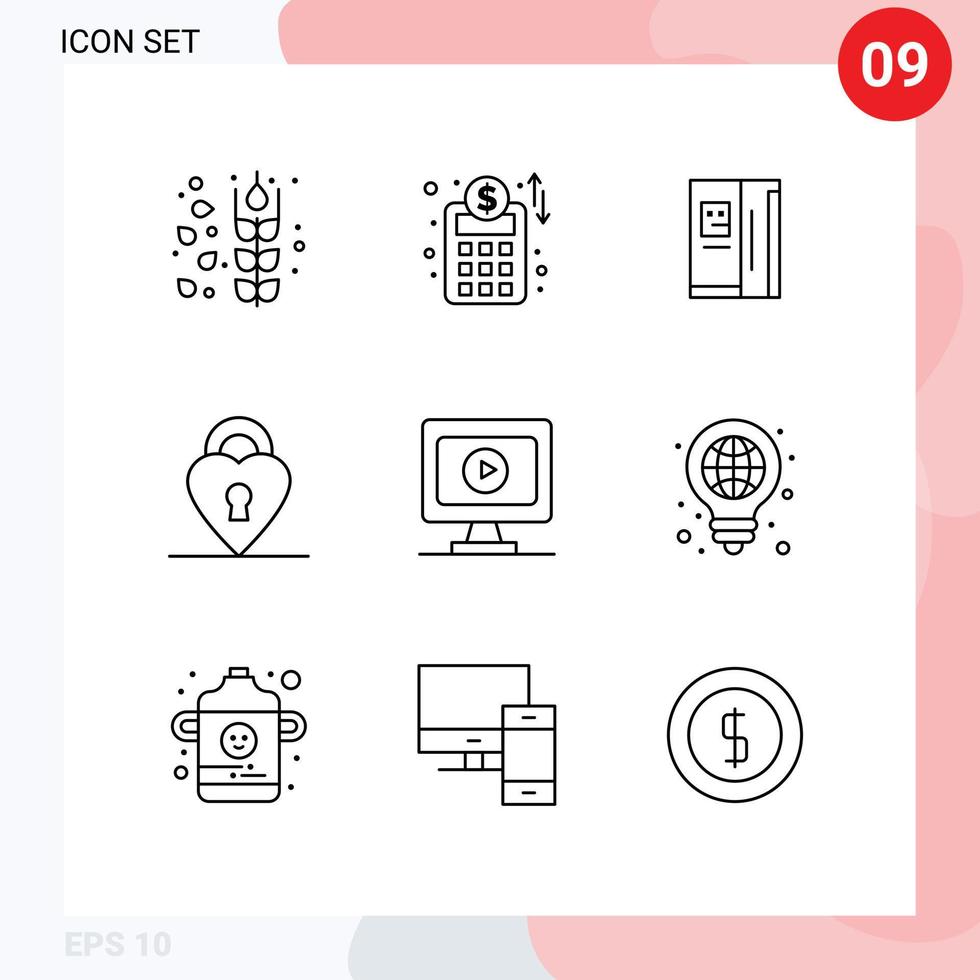 9 icônes créatives signes et symboles modernes de l'ampoule jouer vidéo de refroidissement éléments de conception vectoriels modifiables privés vecteur