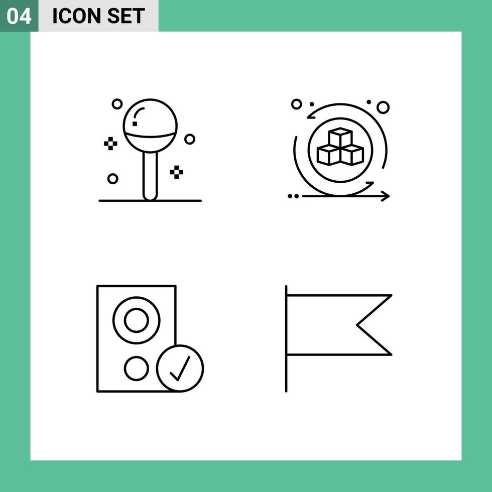 groupe de 4 signes et symboles de couleurs plates remplies pour les ordinateurs de cuisine formes de sucettes gadget éléments de conception vectoriels modifiables vecteur