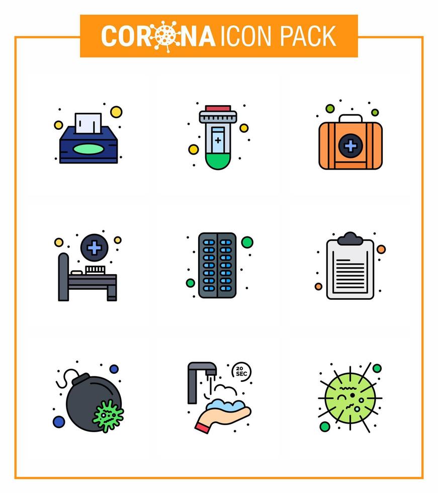 ensemble d'icônes de prévention des coronavirus 25 capsule de pilule bleue antivirus d'urgence lit d'hôpital coronavirus viral 2019nov éléments de conception de vecteur de maladie
