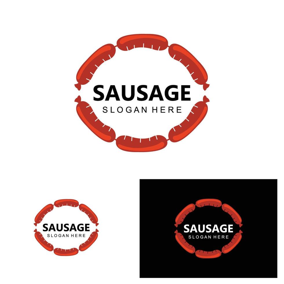 logo de saucisse, vecteur de nourriture moderne, conception pour les marques de grillades, barbecue, magasin de saucisses, hot-dog