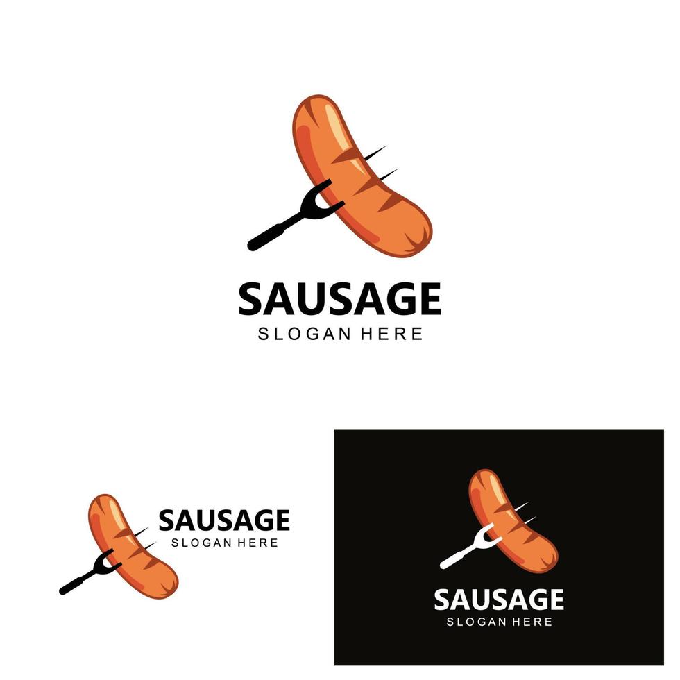 logo de saucisse, vecteur de nourriture moderne, conception pour les marques de grillades, barbecue, magasin de saucisses, hot-dog