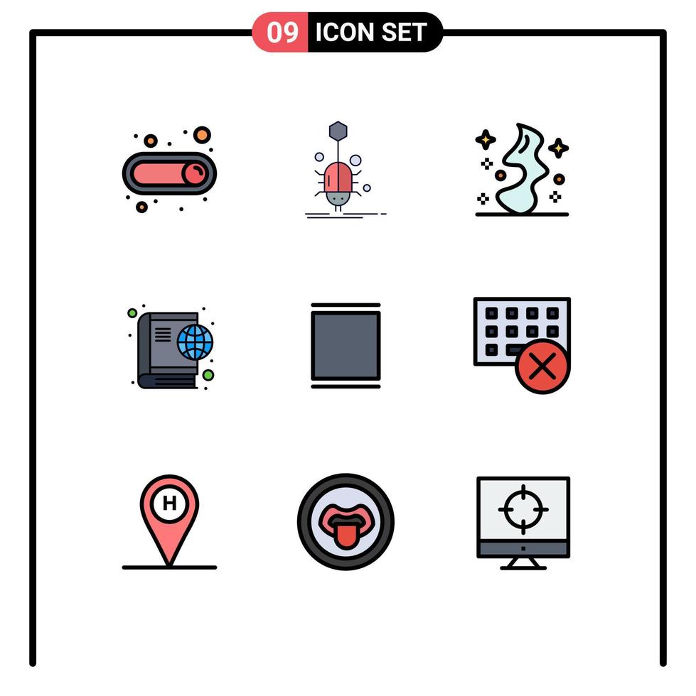groupe de 9 signes et symboles de couleurs plates remplies pour les éléments de conception vectoriels modifiables du livre internet magique en ligne instagram vecteur