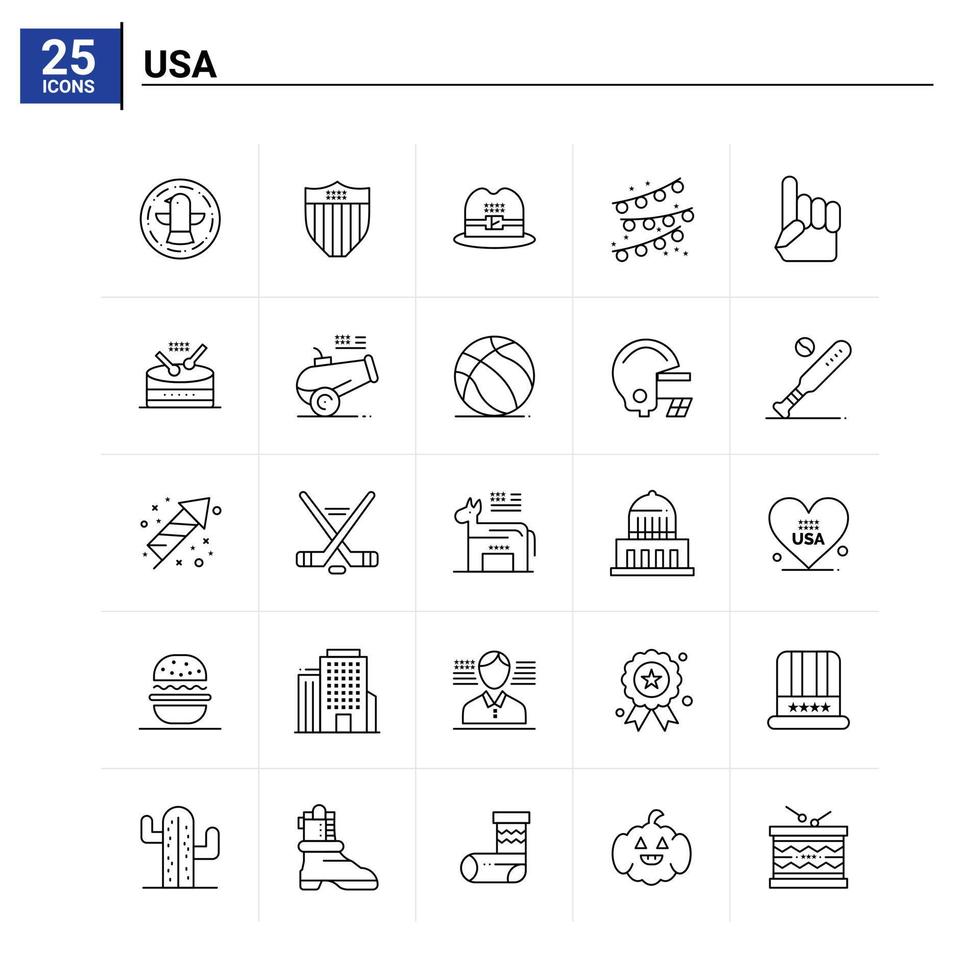 25 usa jeu d'icônes fond vectoriel