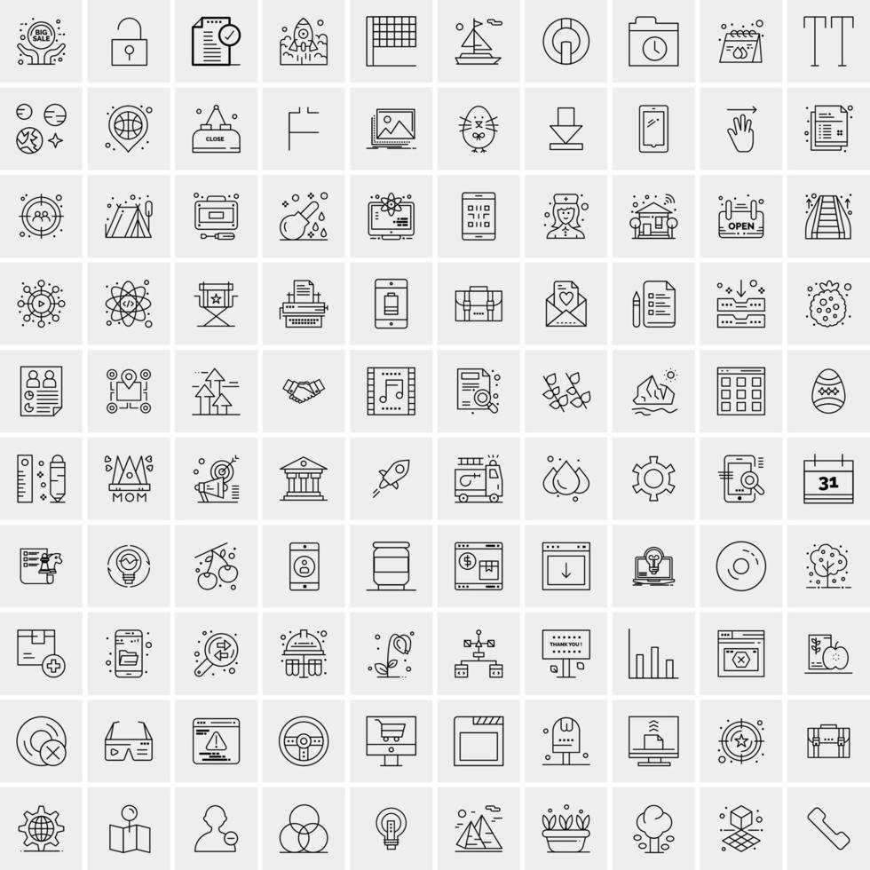 100 icônes universelles de ligne noire sur fond blanc vecteur