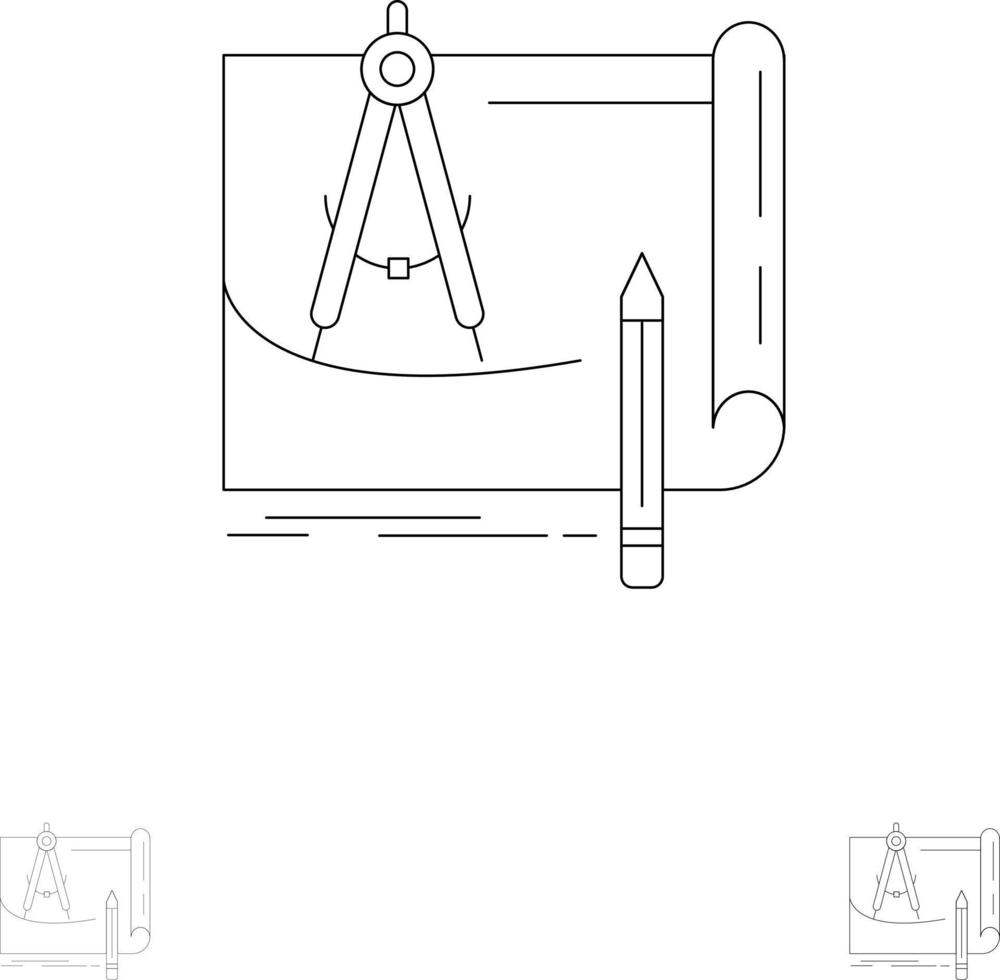 plan d'architecture plan de papier de construction plan audacieux et mince jeu d'icônes de ligne noire vecteur